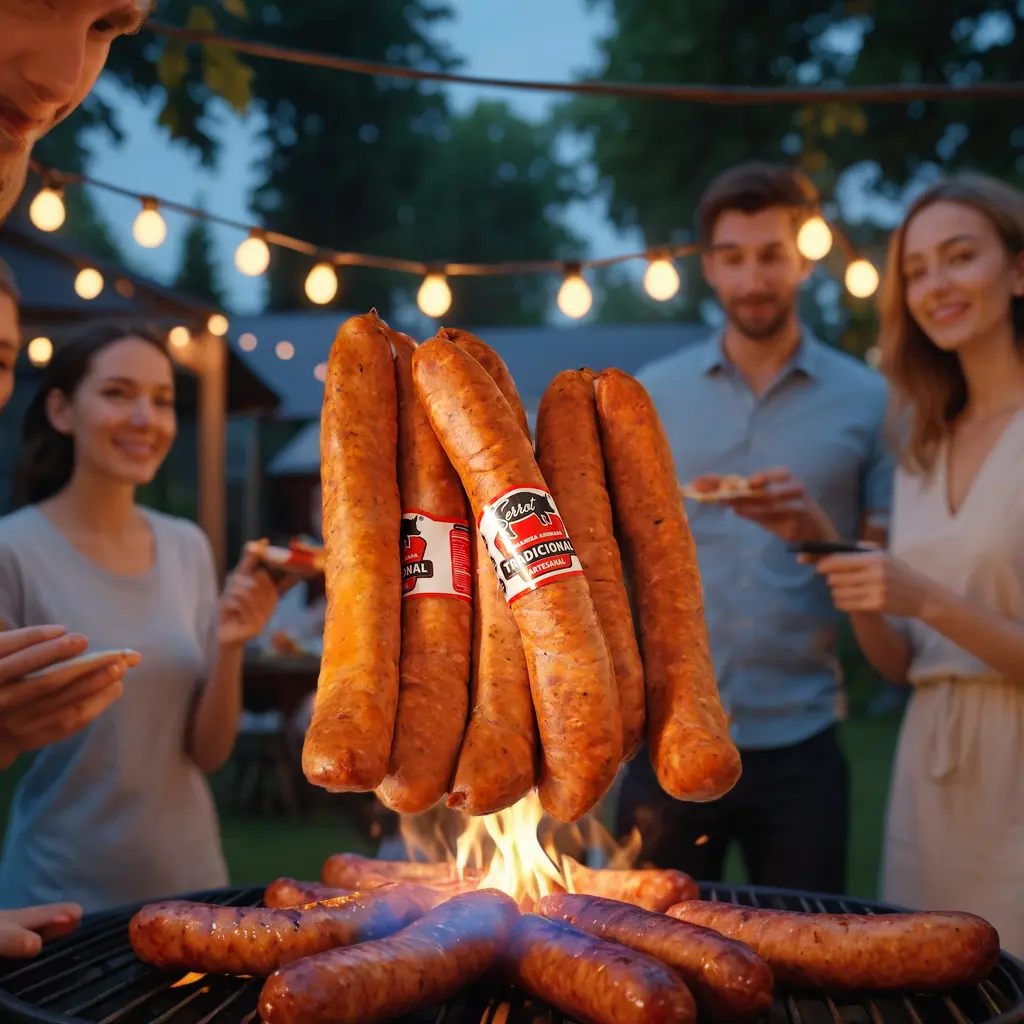 Longanizas Serrot a la parrilla en una reunión con amigos