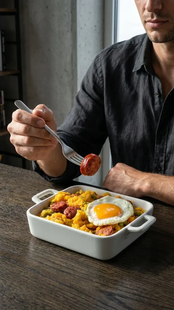Charquicán con longaniza y huevo frito Cecinas Serrot
